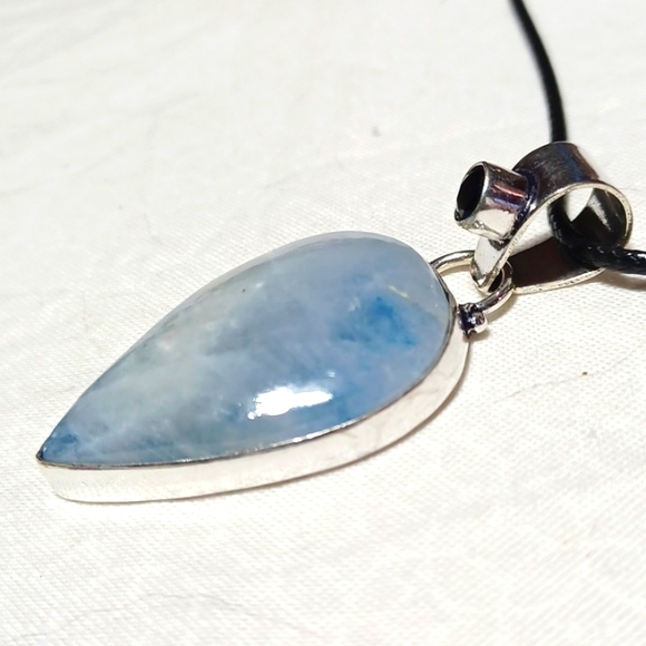 Rainbow moonstone onyx silver pendant handmade blue black gemstone white gem - Picture 3 of 7